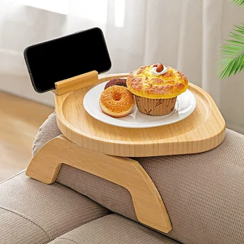 Couch Arm Table Диван подлакътник тава диван ръка тава с 360 ° въртяща се за хранене кръг трайни лесно инсталиране лесен за използване