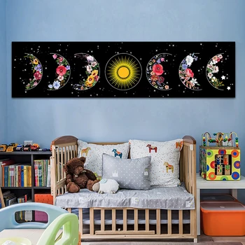 Creative Golden Moon Wall Art Posters Prints Moon Phase Canvas Painting Planet Solar Pictures for Children's Room Decor Cuadros