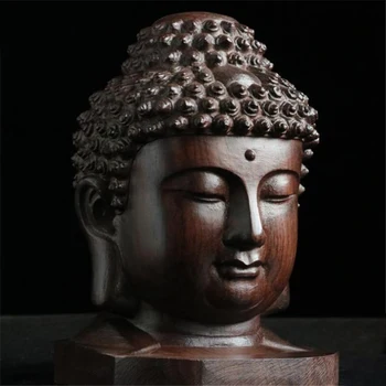 Creative New Buddha Statue Wooden Sakyamuni Tathagata Figurine India Buddha Head Statue Crafts Decorative Ornament