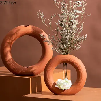 Creative Orange кръг пръстен керамични ваза саксии за цветя декоративни цвете подреждане бюро декорация орнаменти флорални вази