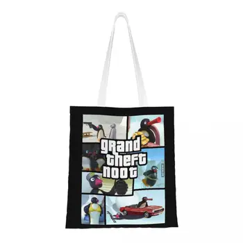 Custom Noot Noot Pingu Shopping Canvas Bag Жени Преносими хранителни стоки Funny Meme Cartoon Tote Shopper Bags