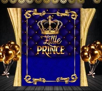 custom Royal Blue Little Prince Crown Gold Тъфтинг фон Високо качество Компютърен печат парти фон