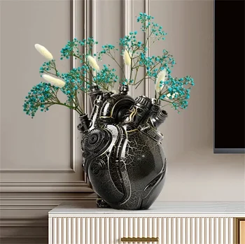 Cyber стил творчески сърце ваза смола сърца форма скулптура орнаменти цветя уникален сърце пот десктоп дома декорация подаръци