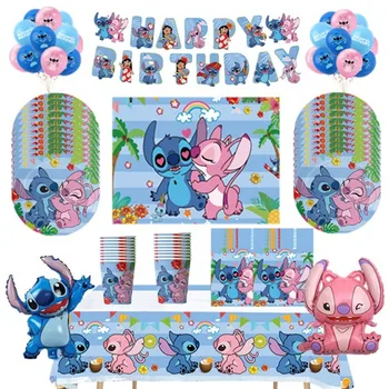 Disney Lilo&Stitch Тема Балон Декорации за рожден ден Хартиена посуда Чинии Чаши Банер за салфетки Празничен DIY Парти консумативи