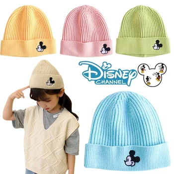 Disney Мики Маус Beanie детска шапка карикатура аниме мека топла бебешка плетена шапка плетене на една кука бродерия момче момиче зимни аксесоари
