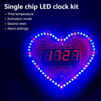diy Електронен часовник сърцевидна светкавица доведе любов творчески DIY комплект творчески подаръци Дата / час / температура / седмица будилник дисплей