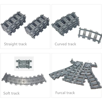 DIY Строителни блокове Модел на мостов тунел Права извита релса Тухли меки Гъвкави напречни коловози Железопътни градски влакове Части