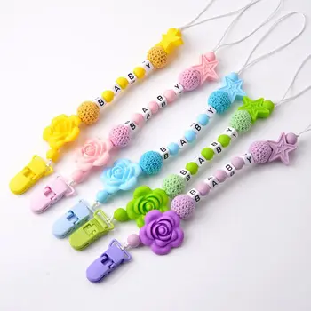 DIY Цветни мъниста бебе биберон верига клип успокои зърното силикон
