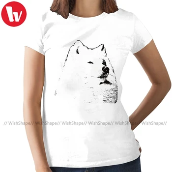 Dog Samoyed тениска Samoyed T Summer O Neck Дамска тениска Памучна къс ръкав Черна дамска тениска