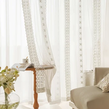 Drapery Divas' Пасторален бял тюл Пердета за прозорци: елегантни завеси от органза за спалня и декорация на дома