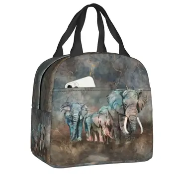 Elephant изолирани обяд голяма пазарска чанта за жени Elephantidae преносим охладител термичен Бенто кутия работа училище пътуване