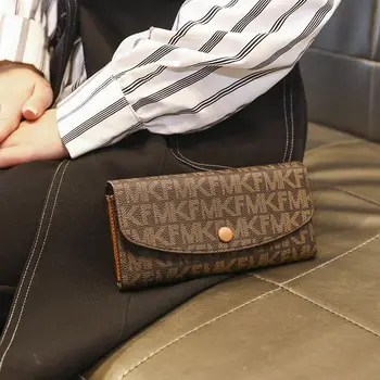 ELLOVADO моден дълъг портфейл за жени многофункционален голям капацитет класически съединител чанта високо качество печат случайни чанта