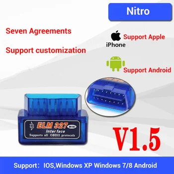 Elm327 Mini V1.5 Bluetooth Obd2 Car Wireless Bluetooth тестер Поддръжка на Apple Android