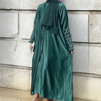 Fashion Beaded Open Abaya Dubai Kaftan Women Muslim Eid Kimono Jalabiya Ramadan Islamic Clothing Arabic Robe Dress Gown Caftan
