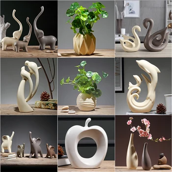 Fengshui Керамична ваза Зелени растителни орнаменти Занаяти Изкуство Обзавеждане на дома Всекидневна Настолни птици Фигурки Декорация Аксесоари