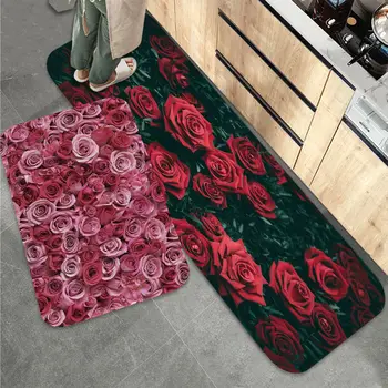 Flower Rose Floor Mat Входна врата Mat Миеща се неплъзгаща се всекидневна Разтегателен диван Площ Мат Кухня Добре дошли Изтривалка
