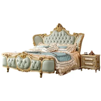 Girl Спални Модерно легло King Size Master Green Salon Queen Twin Bed Луксозни оригинални мебели за дома