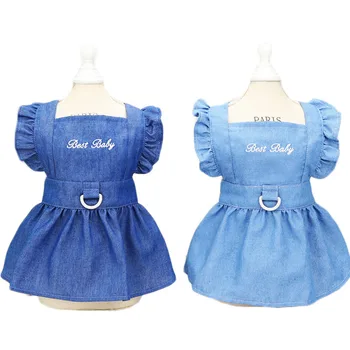 Girls Dog Denim Dress Summer Dog Clothes Jeans Cat Dog Skirt For Small Dogs Chihuahua Clothing Puppy Kitten Tutu Skirt Dresses L