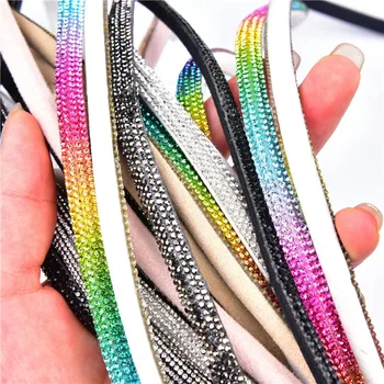 Glitter Rhinestone памук кабел кристал плосък низ за ръкоделие дъга диамант аксесоари Шиене гарнитури обувки облекло