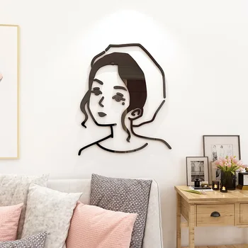 Gold/Black Girl Самозалепващ се стикер за стена Триизмерен адаптивен творчески скандинавски прост стил стая фон декор