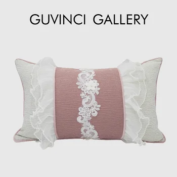 GUVINCI френски романтичен дантела флорални декоративни розови лумбална възглавница покритие луксозни ръчно изработени акцент възглавница случай за будоар спалня
