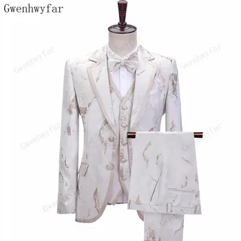 Gwenhwyfar 2023 Нова мода смокинг младоженец носят абитуриентски яке жилетка панталон за сватбени блейзъри един бутон тънък годни мъжки