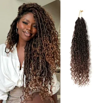 HAIRCUBE 18Inch Кафява богиня Locs Плетене на една кука коса Къдрава изкуствена Locs Плетене на една кука коса Хипи бохемски плетене на една кука плитки коса за афро жени