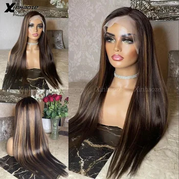 Highlight Straight 360 дантела предна перука човешка коса бразилски 5x5 коприна топ перука 13x6 подчертае дантела предна перука предварително оскубана линия на косата