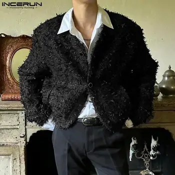 INCERUN Върхове 2023 Корейски стил мода мъжки пухкав плат изрязани блейзъри ежедневни улични облекла твърди дълги ръкави костюм палта S-5XL