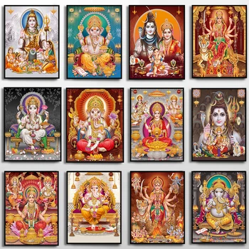 India Hindu God Ganesha Temple Elephant Poster God Series Religion Canvas Painting Print Wall Art Picture Living Room Decor