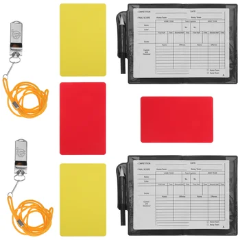 Inoomp Метални портфейлни карти Съдийски комплект Червен жълт Подложки за оценка на свирката Моливи Футбол Футбол Пот костюм