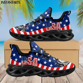 INSTANTARTS Дамски Мъже Вулканизирани маратонки Леки обувки за въздушна възглавница САЩ Флаг Американски печатни обувки за бягане с кръгли пръсти 2023