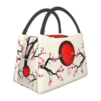 Japan Sakura Cherry Blossoms With A Red Rising Sun Изолирани чанти за обяд Flower Cooler Thermal Lunch Box Beach Camping Travel
