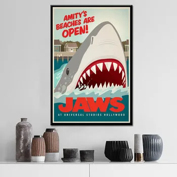 JAWS Класически филм Серия Филми на ужасите Изкуство Живопис Платно Плакат Стена Начало Стена и кино декор