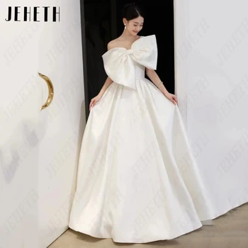 JEHETH лък едно рамо Корея булчинска рокля жени прости сатен A-линия сватбени рокли елегантен без ръкави Vestido де Novia без гръб