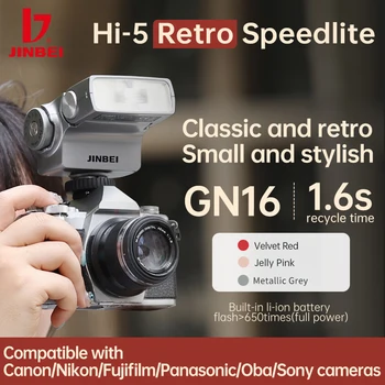 JINBEI Hi-5 Ретро Speedlite цветна камера светкавица GN16 6000±200K 7 нива универсална за Canon Nikon Fuji Oba Sony Panasonic снимка