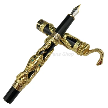 Jinhao Noble Snake Fountain Pen Golden & Black Cobra 3D Pattern Texture Relief Sculpture Technology Business Writing Gift Pen J