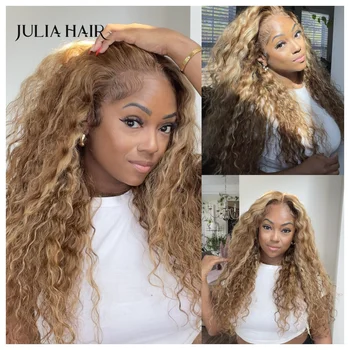 Julia Bye Bye Knots Wig 7x5 Glueless Pre Cut Lace Honey Blonde Body Wave Wig With Bleached Clean Knots Jerry Curly Hair Wigs