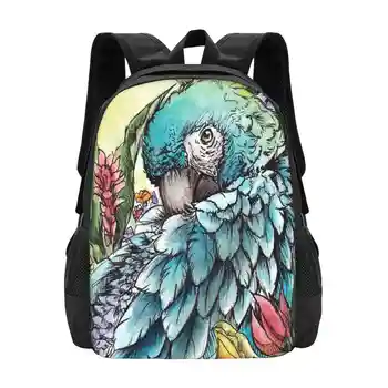 Jungle Beauty'-Onyx Art Studios Ученически чанти Раница за лаптоп за пътуване Parrot Bird Onyx Studios Jungle Акварел Sketch Burb сладък