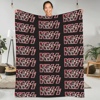 Kiss Band Photo Logo Топло меко одеяло Kiss Fan Art Самолет Пътуване Хвърли одеяло Зимен дизайн Фланела Bedspread Диван Bed Cover