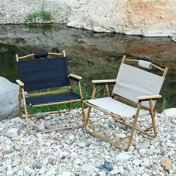 KREMIT-лек и издръжлив сгъваем стол за къмпинг на открито, преносима алуминиева сплав, сгъваем стол с дървесна текстура
