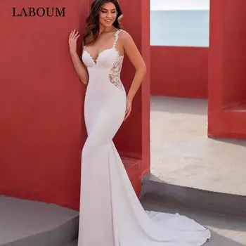 LaBoum русалка сватбени рокли за жени 2023 булката модерна дантела апликирана булчинска рокля спагети презрамки бутон vestidos de novia