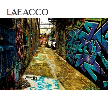 Laeacco графити тухлена стена алея сцена фотография фонове персонализирани цифрови фотографски фонове за фото студио