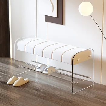 Light Luxury Creative Shoe Changing Stool Ins Прозрачен акрилен Bench спалня гардероб Simple Home Doorway Footstool