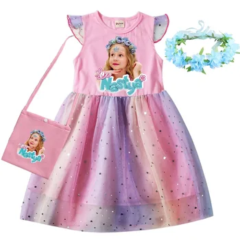 Like Nastya Дрехи Бебе момичета Rainbow дантела рокли с венец чанта деца карикатура градина на Banban сватбено парти принцеса Vestido