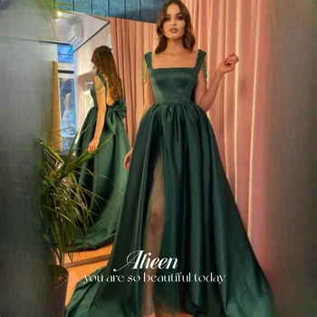 Line A Quinceanera рокли за бала Eid Al-fitr сатен елегантна рокля обратно лък зелен гост сватбено парти рокля жени елегантен лукс