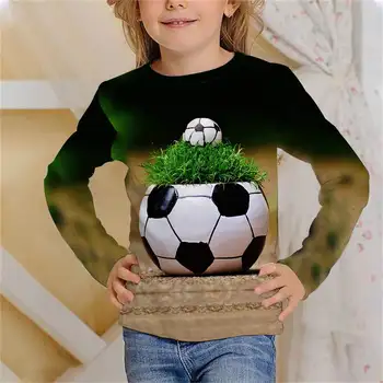 Long T Shirts Football 3D Print Fire Soccer Earth Flag Boys Girls Streetwear Casual Fashion T Shirt Harajuku Tees Kids Clothing
