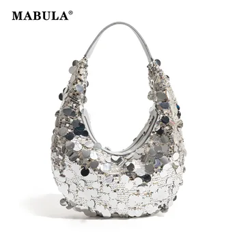 MABULA блестяща вечерна чанта с пайети за жени половин луна марка съединител чанта и портфейл пенливи парти рамо скитник чанта