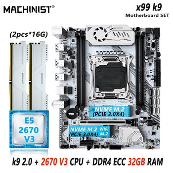 MACHINIST K9 X99 дънна платка комплект LGA 2011-3 комплект Xeon E5 2670 V3 процесор 32GB (2 * 16g) DDR4 ECC RAM памет NVME M.2 Sata