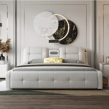 Master Under Storage Двойно легло Modern Nordic King Luxury White Double Bed Frame Многофункционални Camas Брачни мебели